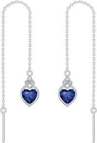 wholesale 925 Sterling Silver Celtic Knot Heart Threader Earrings w 12 Birthstones-9-Sep-Sapphire Blue