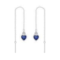 wholesale 925 Sterling Silver Celtic Knot Heart Threader Earrings w 12 Birthstones-9-Sep-Sapphire Blue