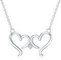 wholesale 925 Sterling Silver Double Heart Pendant with Cubic Zirconia Chain Necklaces for Women s 45cm Length-0-0