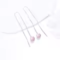 wholesale 925 Sterling Silver Pink Pearl Long Chain Threader Dangle Earrings Wholesale-0-2