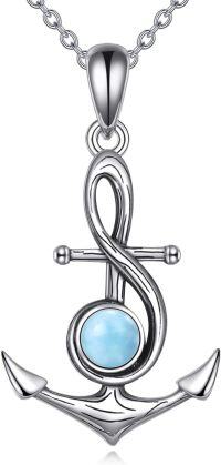 wholesale 925 Sterling Silver Infinity Anchor with Blue Stone Pendant Necklace - Nautical  for Women and Girls-Vintage Anchor