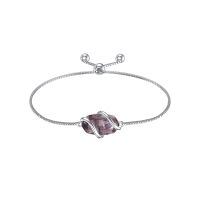 wholesale 925 Sterling Silver Abalone Shell Square Charm Adjustable Bolo Bracelet for Women-A-Amethyst-February