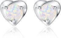 wholesale 925 Sterling Silver Heart Birthstone Stud Earrings Jewelry for Women-10-Oct-opal