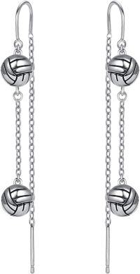 wholesale 925 Sterling Silver Sports Ball Dangle Earrings - Volleyball Design-Volleyball