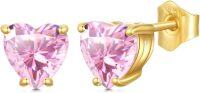 wholesale 14K Gold Pink Opal CZ Pearl Shell 6mm Heart Stud Earrings for Women Teen-B2- Octover Simulated CZ