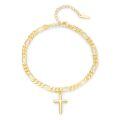 wholesale Gold Plated 925 Sterling Silver Cross Pendant Figaro Chain Adjustable Bracelet for Women-0-0