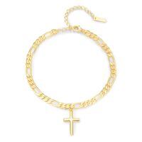 wholesale Gold Plated 925 Sterling Silver Cross Pendant Figaro Chain Adjustable Bracelet for Women-Cross