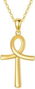 wholesale 14K Gold Ankh Cross Pendant Necklace with Chain - Religious for Women and Moms (Length: 16 + 2 inch)-0-0