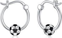 wholesale 925 Sterling Silver Soccer Ball Hoop Earrings with Heart Charm - Sporty Gift for Her-Soccer