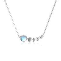 wholesale 925 Sterling Silver Crescent Moon Necklace Wholesale With Moonstone Pendant-Moon phase 16+2\"