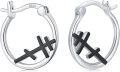 wholesale 925 Sterling Silver Cross Hoop Earrings with Black Stone - Religious  for Women-0-0