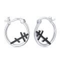 wholesale 925 Sterling Silver Cross Hoop Earrings with Black Stone - Religious  for Women-0-0