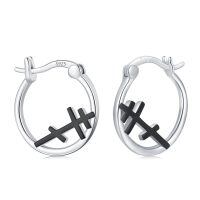 wholesale 925 Sterling Silver Cross Hoop Earrings with Black Stone - Religious  for Women-Orthodox Cross