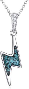 wholesale 925 Sterling Silver Lightning Bolt Turquoise Stone Lucky Charm Pendant Necklace for Women Girls Gifts-0-0