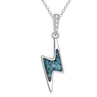 wholesale 925 Sterling Silver Lightning Bolt Pendant With Blue Turquoise Inlay-Thunder