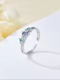TOUPOP Sterling Silver Blue Opal Sea Turtle Ring Women Ocean Jewelry Gift-0-1