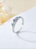 TOUPOP Sterling Silver Blue Opal Sea Turtle Ring Women Ocean Jewelry Gift-0-1