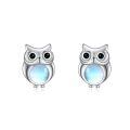 wholesale 925 Sterling Silver Cute Owl Moonstone Stud Earrings Platinum Plated Jewelry For Women-0-0