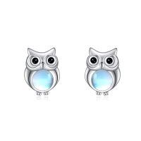 wholesale 925 Sterling Silver Cute Owl Moonstone Stud Earrings Platinum Plated Jewelry For Women-Owl Moonstone