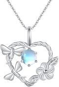 wholesale 925 Sterling Silver Blue Opal Heart Wreath with Flowers and Butterflies Pendant Necklace-0-0