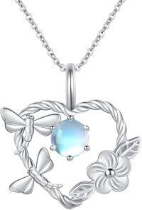 wholesale 925 Sterling Silver Blue Opal Heart Wreath with Flowers and Butterflies Pendant Necklace-02 Dragonfly