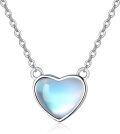 wholesale 925 Sterling Silver Moonstone Heart Pendant Necklace with 18+2 Chain - Birthdays Gifts for Her-0-0