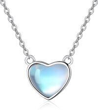 wholesale 925 Sterling Silver Moonstone Heart Pendant Necklace with 18+2 Chain - Birthdays Gifts for Her-Moonstone