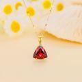 wholesale 14K Gold Red Garnet Triangular Pendant Necklace with Chain - 3 Stones Total Length: 27cm (16 + Extender)-0-1