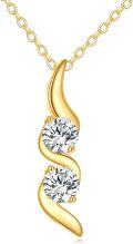 wholesale 14K Gold Cubic Zirconia 2-Stone Wave Pendant Necklace for Women-0-0