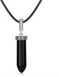 wholesale 925 Sterling Silver Onyx Crystal Pendant Necklace with Black Leather Cord 16 + Extender-0-0