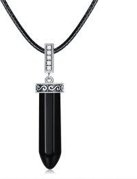 wholesale 925 Sterling Silver Onyx Crystal Pendant Necklace with Black Leather Cord 16 + Extender-Onyx