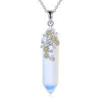 wholesale 925 Sterling Silver Moonstone Pendant Necklace Wholesale With Floral Design-Daisy opal necklace