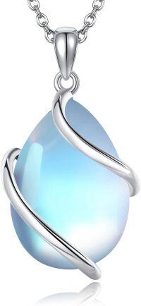 wholesale 925 Sterling Silver Blue Opalite Teardrop Pendant Necklace for Women-moonstone