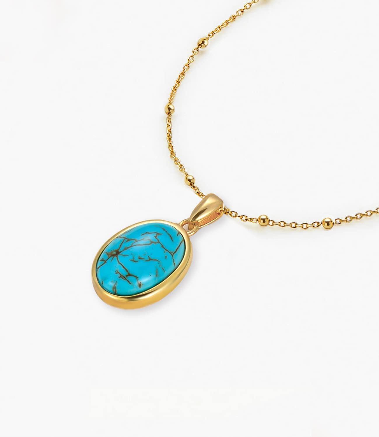 Sterling Silver White Yellow Gold Plated Genuine Turquoise Pendant Necklace for Women-0-4