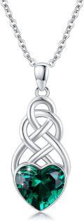 wholesale 925 Sterling Silver Green Crystal Celtic Knot Heart Pendant Necklace for Women-0-0