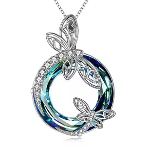 A-Dragonfly Necklace-Blue Circle Crystal-Circle Crystal