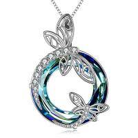 wholesale TOUPOP Sterling Silver Dragonfly/butterfly Pendant Necklace With Crystal Birthday Christmas Jewelry Gifts For Women -style_name:A-Dragonfly Necklace-Blue Circle Crystal-Circle Crystal