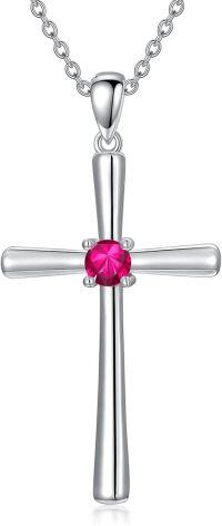 wholesale 925 Sterling Silver Birthstone Cross Necklace for Women 18 20-7-July-Ruby