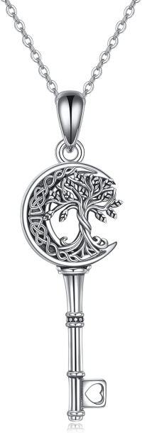 wholesale 925 Sterling Silver 925 Key & Tree Of Life Pendant Necklace Celtic Knot Design-key tree of life