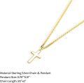 wholesale Gold 925 Sterling Silver Cross Pendant Necklace with Curb Chain for Men & Women - 24 Length-0-1