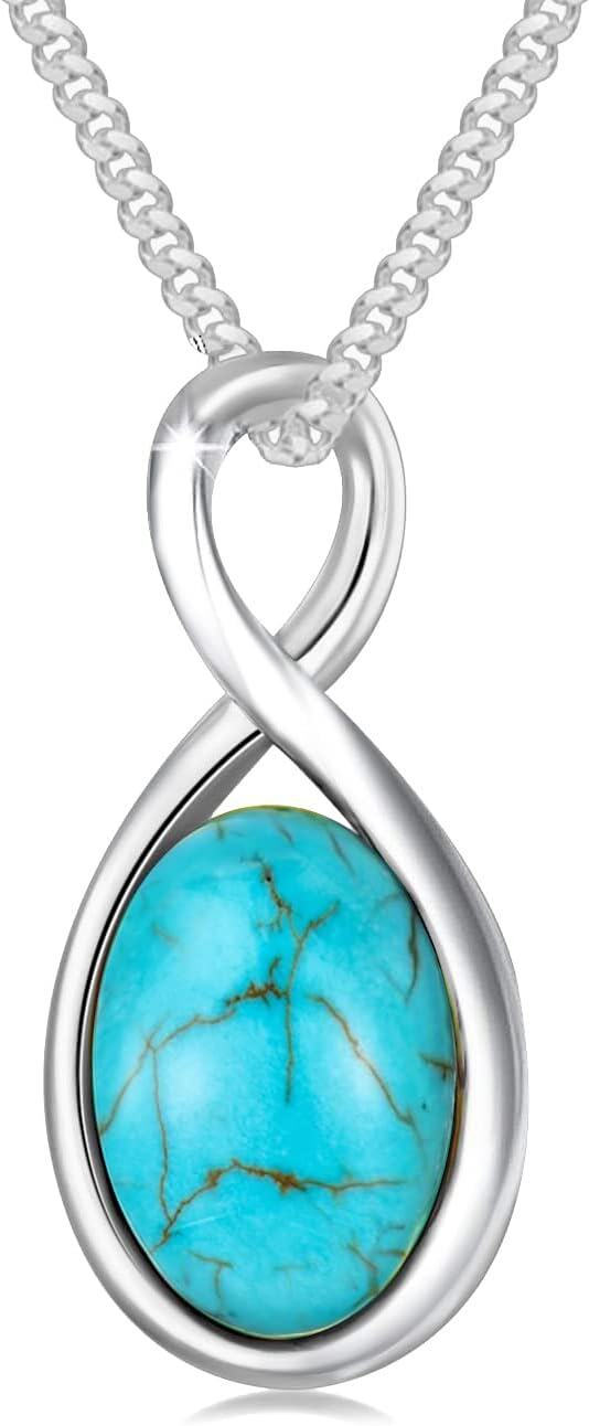 Sterling Silver White Yellow Gold Plated Turquoise December Birthstone Infinity Necklace for Women-0-0