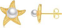 wholesale Gold Starfish Pearl Stud Earrings - 925 Sterling Silver Minimalist Ocean Inspired Jewellery for Women Girls Gifts 4mm AAA+ Quality Sea Life Theme Fashion-Starfish