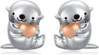 wholesale 925 Sterling Silver Heart-Shaped Seal Stud Earrings - Adorable Ocean Animals Gift for Her-Sea otter