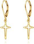 wholesale 14K Gold Star Drop Dangle Leverback Earrings with Diamonds for Women Christian s-0-0