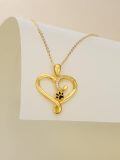 TOUPOP 14K Solid Gold Heart Paw Print Necklace with Stones-0-4