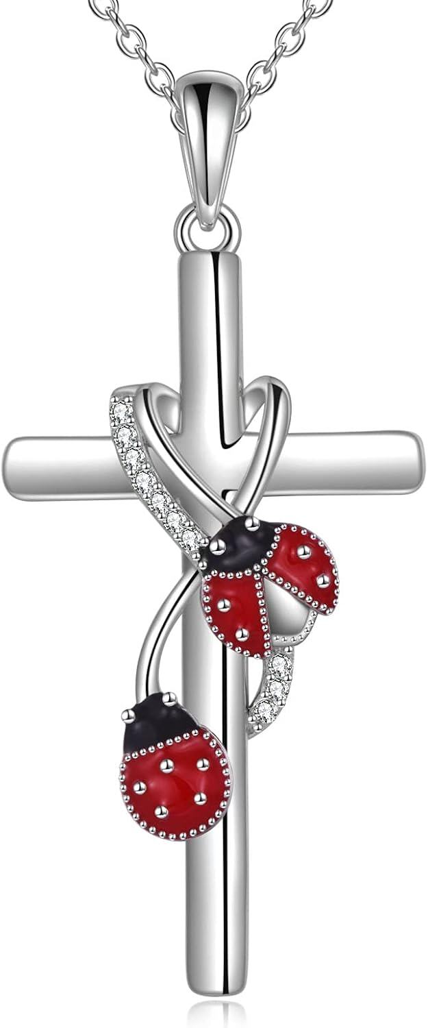 wholesale 925 Sterling Silver Ladybug Cross Pendant Necklaces for Women Gift Ideas-0-0