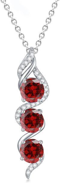 wholesale Sterling Silver 5mm Round Cut Three Birthstone Pendant Necklace w 18+2 Chain-Garnet Red