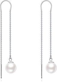 wholesale 925 Sterling Silver Lapis Lazuli Long Chain Drop Dangle Threader Earrings for Women-pearl thread earrings