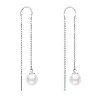 wholesale 925 Sterling Silver Lapis Lazuli Long Chain Drop Dangle Threader Earrings for Women-pearl thread earrings
