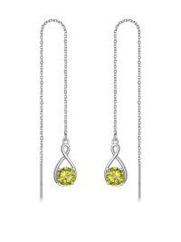 wholesale 925 Sterling Silver Birthstone Threader Earrings Infinity Long Chain Drop Pull Through 12 Stone Birthday Jewelry Gifts for Women-08-Aug-Peridot